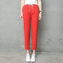 Load image into Gallery viewer, Cotton Linen Ankle Length Pants Women&#39;s Summer Autumn Casual Trousers Pencil Leisure Fashion Striped Women Pant Black Green Pink