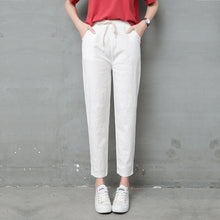 Load image into Gallery viewer, Cotton Linen Ankle Length Pants Women&#39;s Summer Autumn Casual Trousers Pencil Leisure Fashion Striped Women Pant Black Green Pink