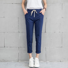 Load image into Gallery viewer, Cotton Linen Ankle Length Pants Women&#39;s Summer Autumn Casual Trousers Pencil Leisure Fashion Striped Women Pant Black Green Pink