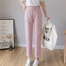 Load image into Gallery viewer, Cotton Linen Ankle Length Pants Women&#39;s Summer Autumn Casual Trousers Pencil Leisure Fashion Striped Women Pant Black Green Pink