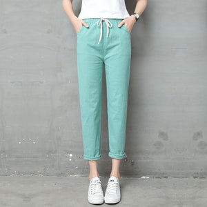 Cotton Linen Ankle Length Pants Women's Summer Autumn Casual Trousers Pencil Leisure Fashion Striped Women Pant Black Green Pink