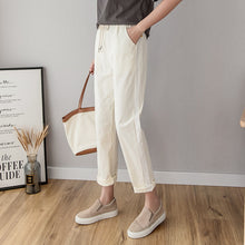 Load image into Gallery viewer, Cotton Linen Ankle Length Pants Women&#39;s Summer Autumn Casual Trousers Pencil Leisure Fashion Striped Women Pant Black Green Pink