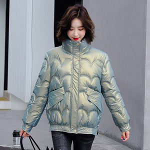 Cotton Padded Jacket Women Winter Bright Outerwear & Coats Solid Zip Up Thick Oversize Jackets for Women