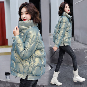 Cotton Padded Jacket Women Winter Bright Outerwear & Coats Solid Zip Up Thick Oversize Jackets for Women