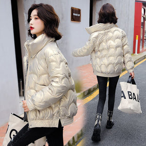 Cotton Padded Jacket Women Winter Bright Outerwear & Coats Solid Zip Up Thick Oversize Jackets for Women