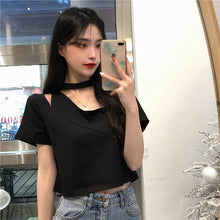 Load image into Gallery viewer, Cotton Summer New Hollow-out Design Sense Niche Short-Sleeved T-shirt Female Western Top Plus Size Streetwear Korean Clothes