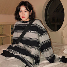Load image into Gallery viewer, Cotton Sweaters Female Casual Stripe Embroidered Letter O-neck Knitted Tops 2021 Autumn New Korean Loose Slim Vintage Pullovers