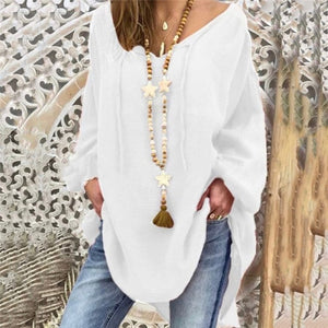 Cotton Womens Tops And Blouses Plus Size Long Sleeve V Neck Female Tunic Beach Shirts Casual Puff Sleeve