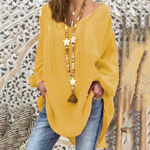 Load image into Gallery viewer, Cotton Womens Tops And Blouses Plus Size Long Sleeve V Neck Female Tunic Beach Shirts Casual Puff Sleeve