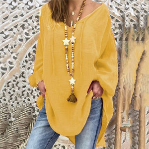 Cotton Womens Tops And Blouses Plus Size Long Sleeve V Neck Female Tunic Beach Shirts Casual Puff Sleeve