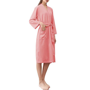 Couple Bathrobe Comfortable Leisure Wear Waist Belt Soft Waffle Lightweight Sleepwear Casual Loose Loungewear Homewear