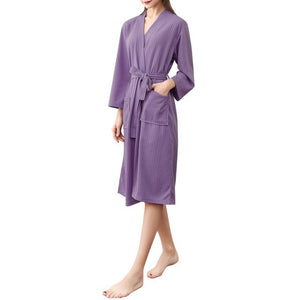 Couple Bathrobe Comfortable Leisure Wear Waist Belt Soft Waffle Lightweight Sleepwear Casual Loose Loungewear Homewear