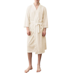 Couple Bathrobe Comfortable Leisure Wear Waist Belt Soft Waffle Lightweight Sleepwear Casual Loose Loungewear Homewear