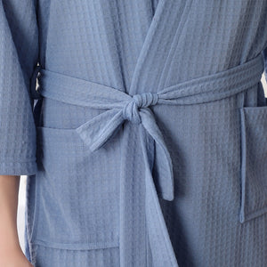 Couple Bathrobe Comfortable Leisure Wear Waist Belt Soft Waffle Lightweight Sleepwear Casual Loose Loungewear Homewear