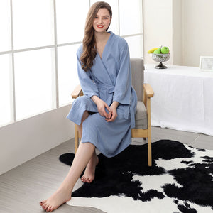 Couple Bathrobe Comfortable Leisure Wear Waist Belt Soft Waffle Lightweight Sleepwear Casual Loose Loungewear Homewear