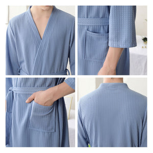 Couple Bathrobe Comfortable Leisure Wear Waist Belt Soft Waffle Lightweight Sleepwear Casual Loose Loungewear Homewear