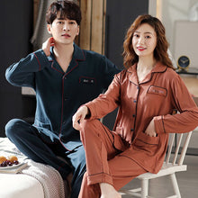Load image into Gallery viewer, Couple Pajamas Autumn Spring Solid Homewear Texture Cotton Fabric Good Quality Sleep Wear M-XXXL Loungewear Casual Nightwear Set