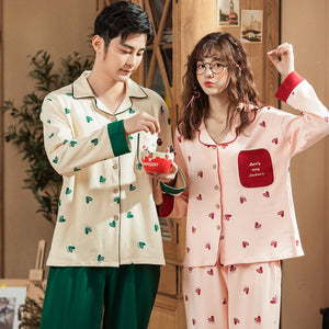 Couple Pajamas Sets Autumn Men And Women 100% Cotton Pijamas Sleepwear Lover Home Night Suit Sleep Lounge Plus Size M-XXXL