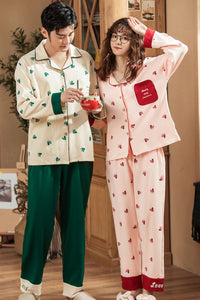 Couple Pajamas Sets Autumn Men And Women 100% Cotton Pijamas Sleepwear Lover Home Night Suit Sleep Lounge Plus Size M-XXXL