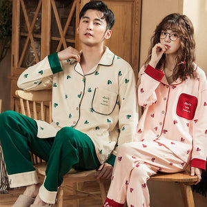 Couple Pajamas Sets Autumn Men And Women 100% Cotton Pijamas Sleepwear Lover Home Night Suit Sleep Lounge Plus Size M-XXXL