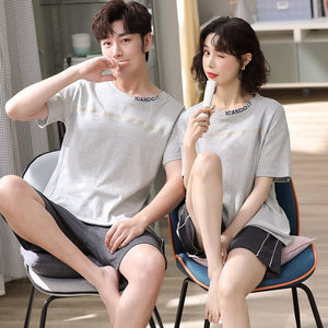 Couples Cotton Pajamas Sets for Women 2021 Summer Letter Pyjama Men Sleepwear Homewear Lounge Clothing Female pijamas