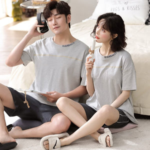 Couples Cotton Pajamas Sets for Women 2021 Summer Letter Pyjama Men Sleepwear Homewear Lounge Clothing Female pijamas