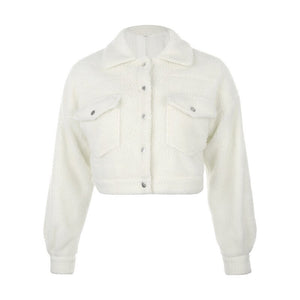 Cozy Faux Lambswool Fleece Jackets Women Autumn Winter Warm Fashion Coats Long Sleeve Casual Pocket Button Outerwear