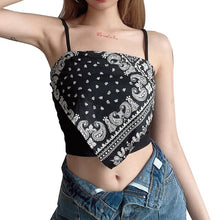 Load image into Gallery viewer, Crop Top Women Sexy Sleeveless Tank Top Summer Short Tanks Camis Paisley Print Spaghetti Strap Irregular Scarf Vest Crop Tops