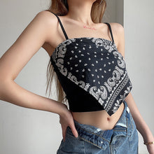 Load image into Gallery viewer, Crop Top Women Sexy Sleeveless Tank Top Summer Short Tanks Camis Paisley Print Spaghetti Strap Irregular Scarf Vest Crop Tops