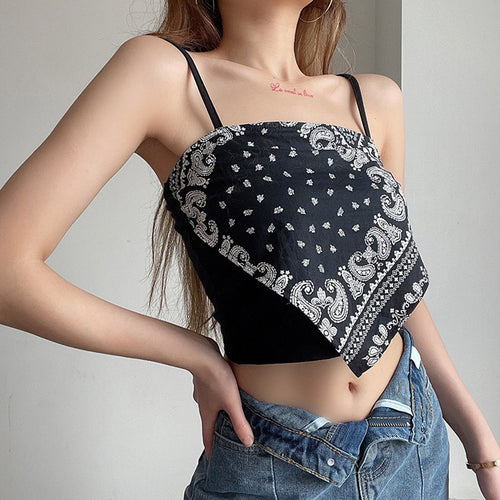 Crop Top Women Sexy Sleeveless Tank Top Summer Short Tanks Camis Paisley Print Spaghetti Strap Irregular Scarf Vest Crop Tops