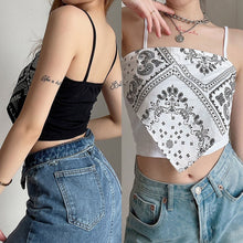 Load image into Gallery viewer, Crop Top Women Sexy Sleeveless Tank Top Summer Short Tanks Camis Paisley Print Spaghetti Strap Irregular Scarf Vest Crop Tops