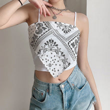 Load image into Gallery viewer, Crop Top Women Sexy Sleeveless Tank Top Summer Short Tanks Camis Paisley Print Spaghetti Strap Irregular Scarf Vest Crop Tops