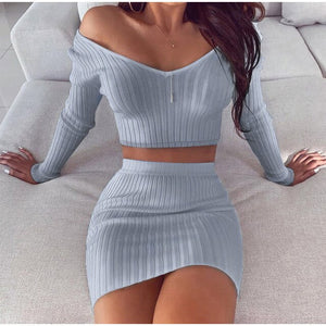Cropped Top And Skirts Women's Sets Knitted Two Piece Women's Suit 2021 Summer Two Piece Set Fashion Casual Female SetS 2 Pcs