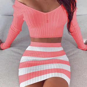 Cropped Top And Skirts Women's Sets Knitted Two Piece Women's Suit 2021 Summer Two Piece Set Fashion Casual Female SetS 2 Pcs