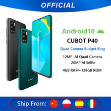 Load image into Gallery viewer, Cubot P40 Rear Quad Camera 20MP Selfie Smartphone NFC 4GB+128GB 6.2 Inch 4200mAh Android 10 Dual SIM Card mobile phone 4G LTE