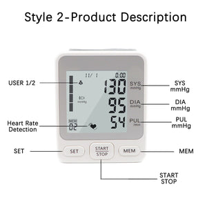 Cuff Wrist Blood Pressure Monitor Digital Automatic Blood Pressure Meter Heart Rate Pulse Portable Sphygmomanometer Tonometer
