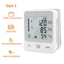 Load image into Gallery viewer, Cuff Wrist Blood Pressure Monitor Digital Automatic Blood Pressure Meter Heart Rate Pulse Portable Sphygmomanometer Tonometer