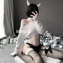 Load image into Gallery viewer, Cute Anime Cosplay Fancy Dress Erotic Lingerie with Pantie Angel and Devil Sexy Temptation V-neck Short Knit  Pajama Set