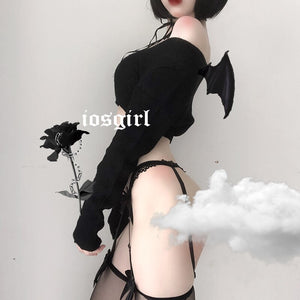 Cute Anime Cosplay Fancy Dress Erotic Lingerie with Pantie Angel and Devil Sexy Temptation V-neck Short Knit  Pajama Set