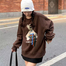 Load image into Gallery viewer, Cute Bear Print Pullover for Lady Button Hoodie Oversized Ribbon Sweatshirt Long Sleeve Aesthetic Korean Streetwear Women Top