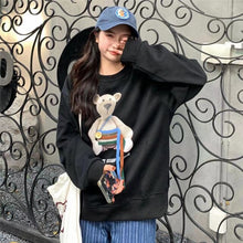 Load image into Gallery viewer, Cute Bear Print Pullover for Lady Button Hoodie Oversized Ribbon Sweatshirt Long Sleeve Aesthetic Korean Streetwear Women Top