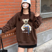 Load image into Gallery viewer, Cute Bear Print Pullover for Lady Button Hoodie Oversized Ribbon Sweatshirt Long Sleeve Aesthetic Korean Streetwear Women Top