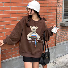 Load image into Gallery viewer, Cute Bear Print Pullover for Lady Button Hoodie Oversized Ribbon Sweatshirt Long Sleeve Aesthetic Korean Streetwear Women Top