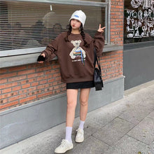 Load image into Gallery viewer, Cute Bear Print Pullover for Lady Button Hoodie Oversized Ribbon Sweatshirt Long Sleeve Aesthetic Korean Streetwear Women Top