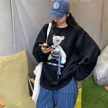 Load image into Gallery viewer, Cute Bear Print Pullover for Lady Button Hoodie Oversized Ribbon Sweatshirt Long Sleeve Aesthetic Korean Streetwear Women Top