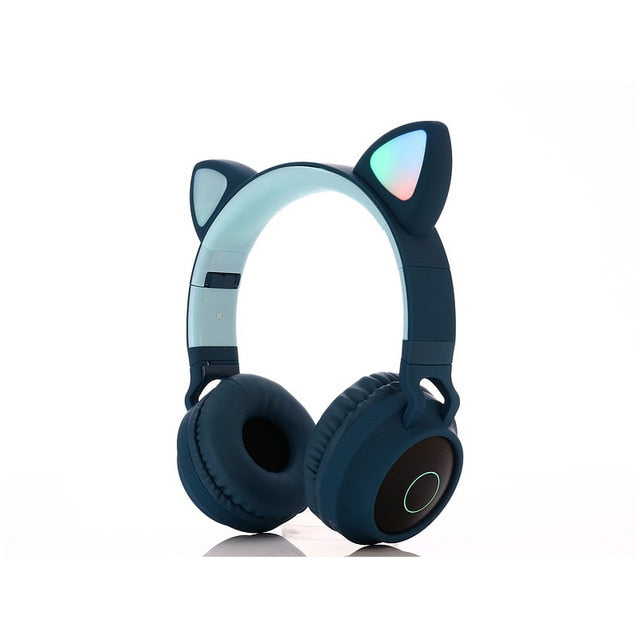 Cute Cat Bluetooth 5.0 Headset Wireless Hifi Music Stereo Bass Headphones LED Light Mobile Phones Girl Daughter Headset For PC