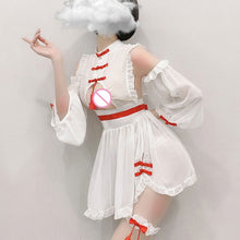 Load image into Gallery viewer, Cute Cheongsam Witch Cosplay Costume Black White Sexy Perspective Dress Retro Lovely Mesh Temptation Classical Kawaii Lingerie