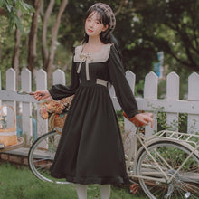 Load image into Gallery viewer, Cute Elegant Dress Long Sleeve Female Fall Bow Lotus Leaf Stitching Doll Collar Sweet Soft Sister Kawaii Dress Red Vintage Dress