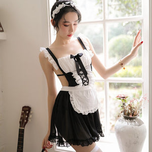 Cute Maid Cosplay Uniform French Apron Maid Servant Lolita Costume Babydoll Dress Erotic Lingerie Role Play Maid Outfits