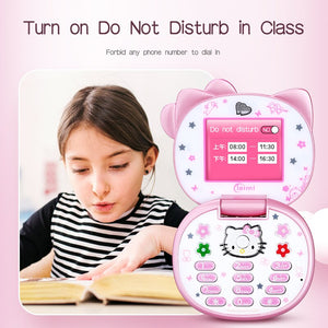 Cute Mini Girl Hello Kitty Mobile Phone Quad Band Flip Cartoon Unlocked Kids Children Dual Sim CellPhone  Gift Lanyard
